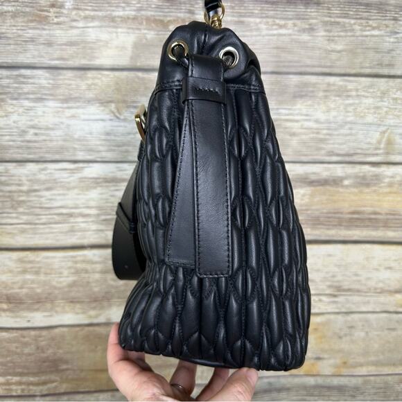 FURLA Black Woven Caos Leather Shoulder bucket bag with Textured Design - Picture 5 of 11